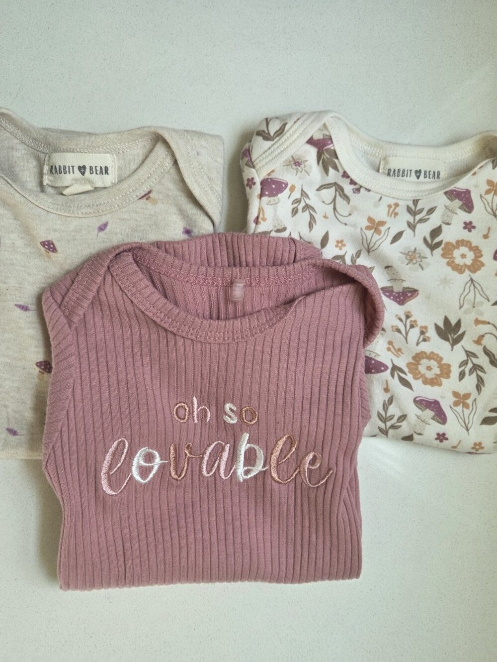 Rabbit & Bear Pink Ribbed 'Oh So Lovable' Bodysuit Set - 3 Pack